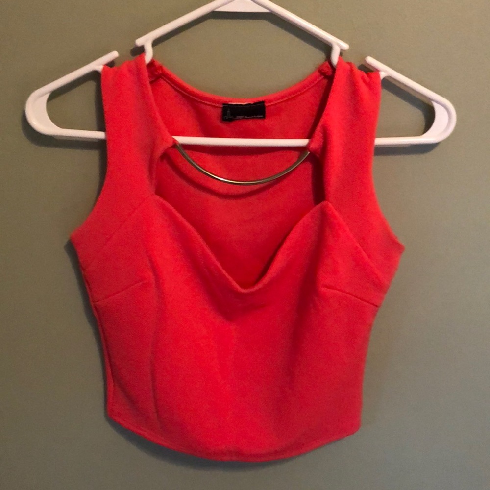 Hot pink tank top crop top w/ metallic neck piece